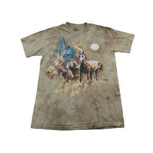 The Mountain Men's T-Shirt Tie Dyed Tan Horse Sz Large Crew Neck 2012 Tami Alba